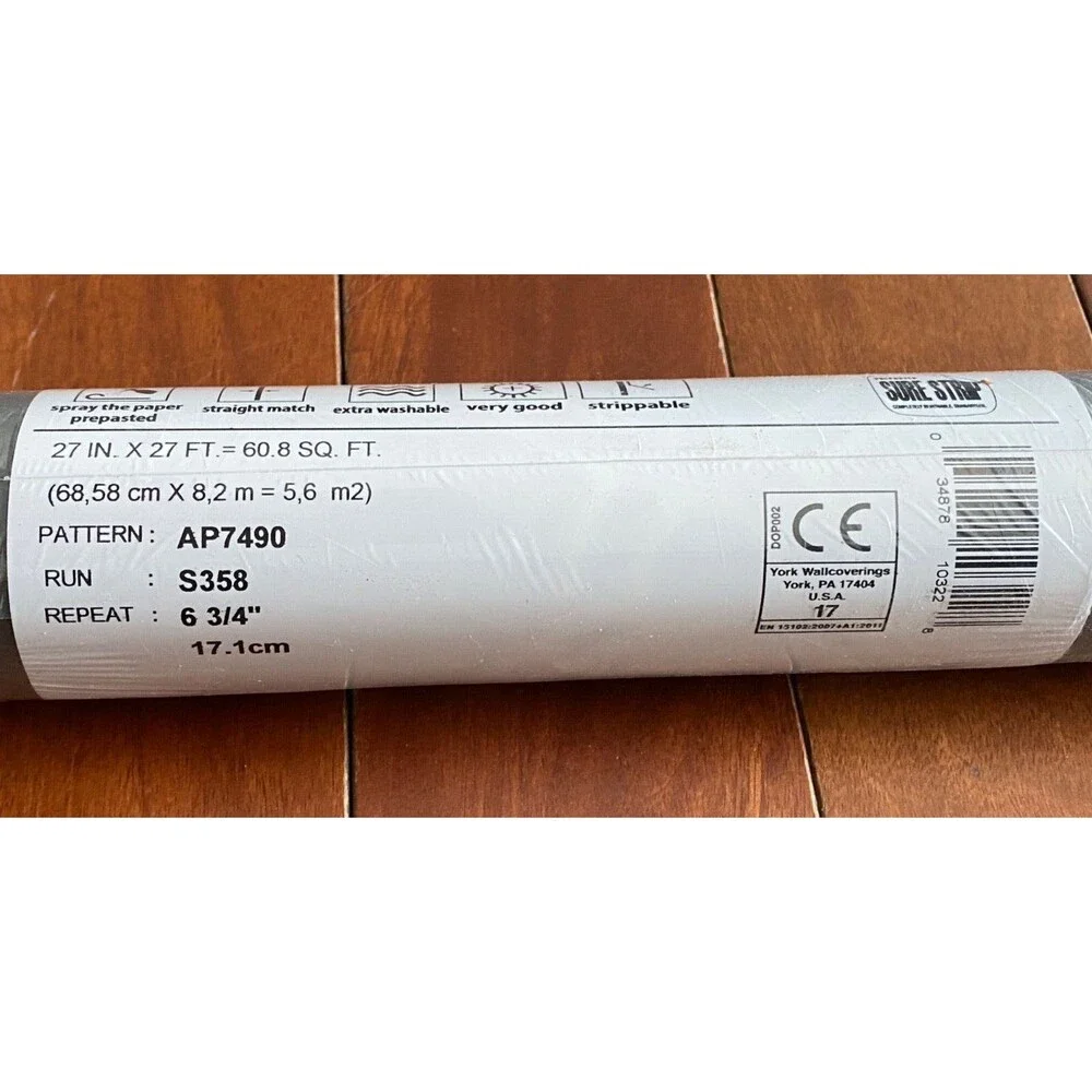 YORK Open Trellis Prepasted Wallpaper 60 sq ft Charcoal Gray White AP7490 NIP